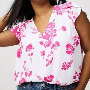 Torrid Pink & White Floral Haper Georgette Hook & Eye Blouse Size 1X